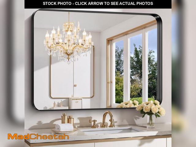 Lot 74-12289994 - FORBATH 48x36 Inch Bathroom Mirror, Brushed Black Deep Frame Wall Mirror with Rounded Corners, Anti-...