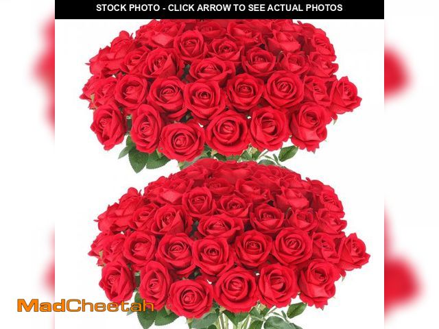 Lot 74-12216441 - Hananona 50 Pcs Artificial Roses in Bulk, Fake Silk Red Roses Realistic Roses for Wedding Centerpiec...