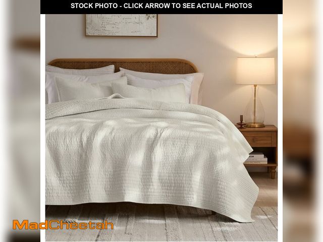 Lot 74-14338104 - palassio Striped Beige 100% Cotton Quilt Twin Size Bedding Sets, Lightweight Crinkly Channel Pick St...