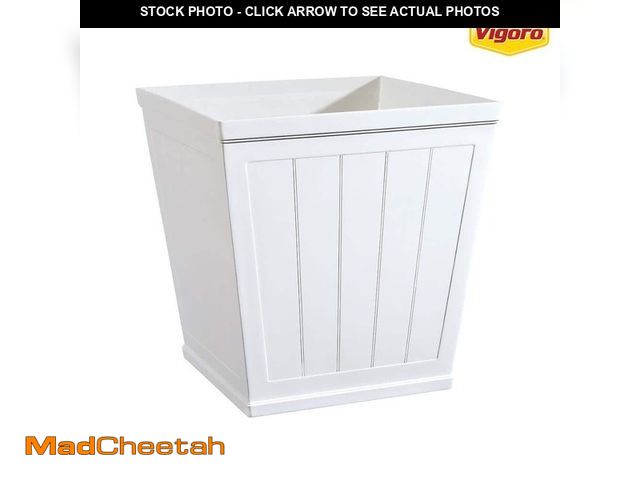 Lot 74-14368682 - (CORNER IS CRACKED) Vigoro Eden Large White Resin Lightweight Square Planter (20 in. L x 20 in. W x ...