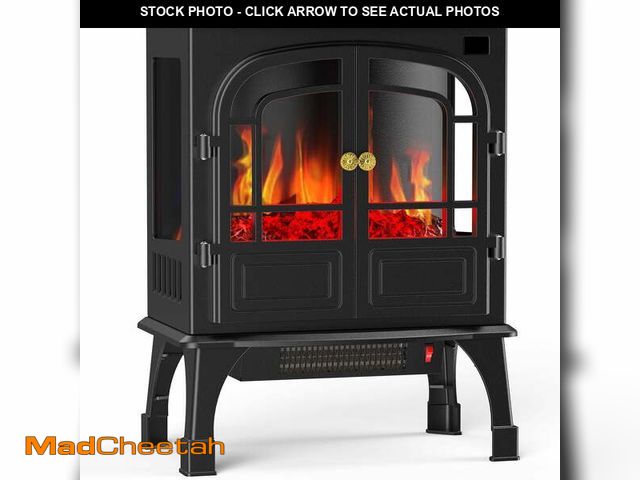 Lot 74-13045274 - edx Double-Door Freestanding Electric Fireplace, Featuring 3D Flame Effect, 12-Hour Timer, Remote Co...