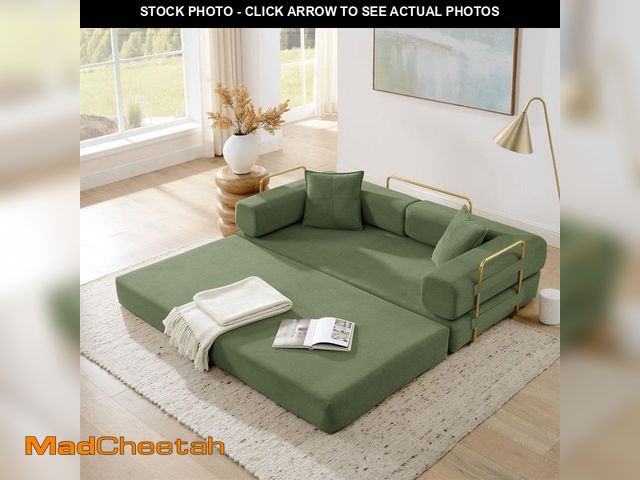Lot 74-12663202 - Asucoora 78 in. Green Corduroy King Size Convertible Sleeper Sofa Bed, No Assembly Foldable Floor Co...