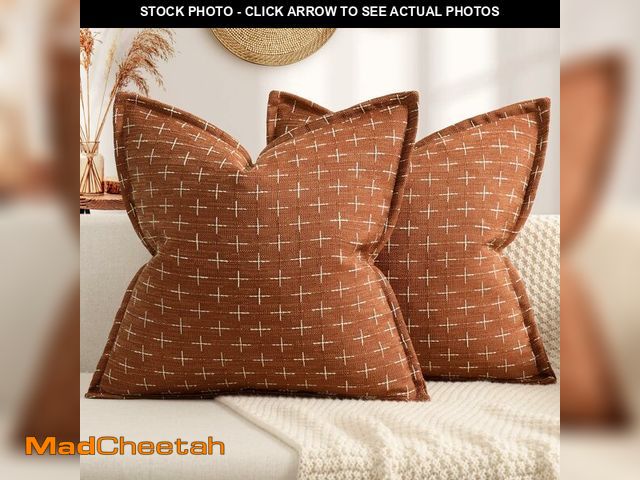 Lot 74-12707950 - ZWJD Fall Pillow Covers 20x20 Set of 2 Soft Polyester Textured Rust Pillow Covers with Stylish Flang...