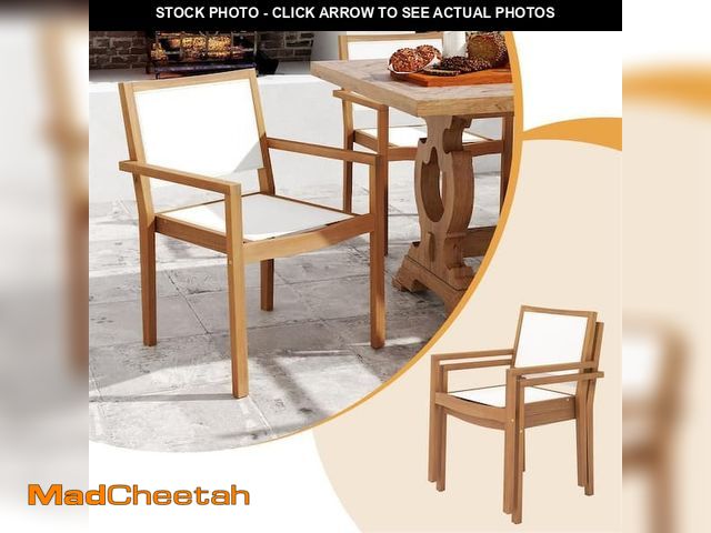 Lot 74-14439781 - Stackable Natural Dining Chair Set of 2, Outdoor Patio Armchairs with Wear-Resistant Fabric and Brea...