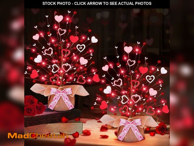 Lot 74-13549534 - TURNMEON 2 Pack Valentine's Day Tree Tabletop Decorations - 16 Inch Battery Operated with 14 Red Pin...