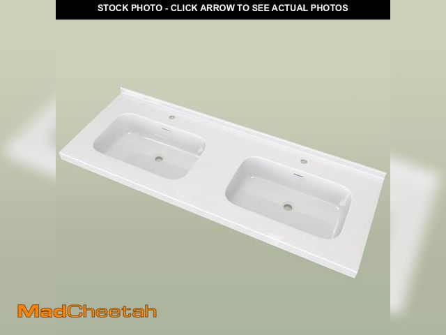 Lot 74-12788082 - 60 in. W x 22 in D Solid Surface Rectangular Double Sink Vanity Top in White With 1.38 in. Backsplas...