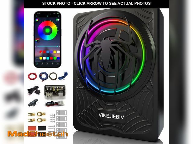 Lot 74-12956388 - 1200W RGB Subwoofer, Slim Underseat Car Subwoofer and Amp Package with RGB Beat-Synced Light, Indivi...