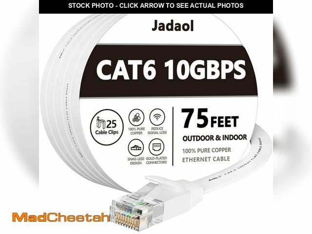 Lot 74-14268627 - Jadaol Cat 6 Ethernet Cable 75 ft with Cable Clips, 10Gbps Support Cat8 Cat7 Network, Flat RJ45 LAN ...