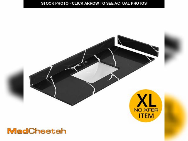 Lot 74-12689853 - EQLOO 48 in. W x 22 in D Quartz Vanity Top in Black Marquina,with One Sidesplash &amp; One Backsplas...