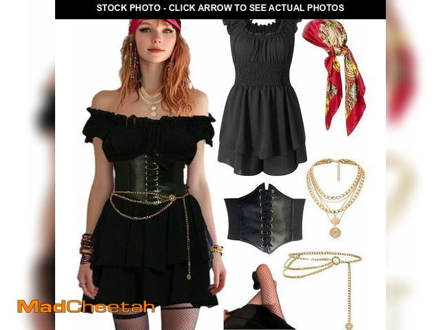Lot 74-12703623 - minkasic Pirate Costume Women Sexy Womens Pirate Romper Dress Outfit with Bandana Corset Accessories...