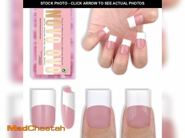 Lot 74-13718133 - NOVO OVO Old School Wide White French Short Sharp Square Tip Nail Tips Press on BERRY PINK, Need Bui...