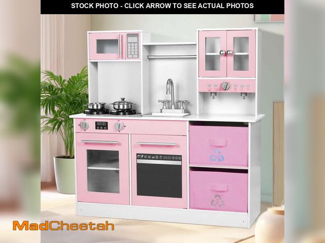 Lot 74-12834374 - Pirecart Pretend Play Kitchen Wooden Kids Cooking Play Toy Set with Cookware Accessories, Sink, Micr...