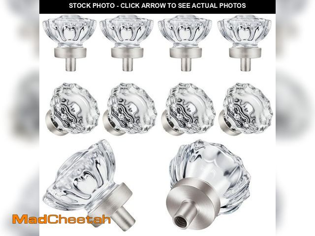 Lot 74-14272224 - SHINY HANDLES 8 Pack Brushed Nickel Cabinet knobs, Glass Cabinet Knobs and Pulls, Vintage Crystal Kn...