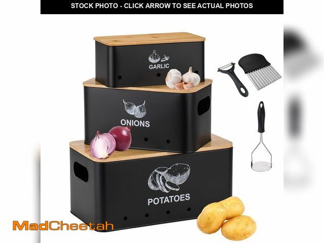 Lot 74-13572057 - Metal Onion Garlic Potato Storage Set, Kitchen Vegetable Storage Tins Set of 3, + 3 Stainless Steel ...