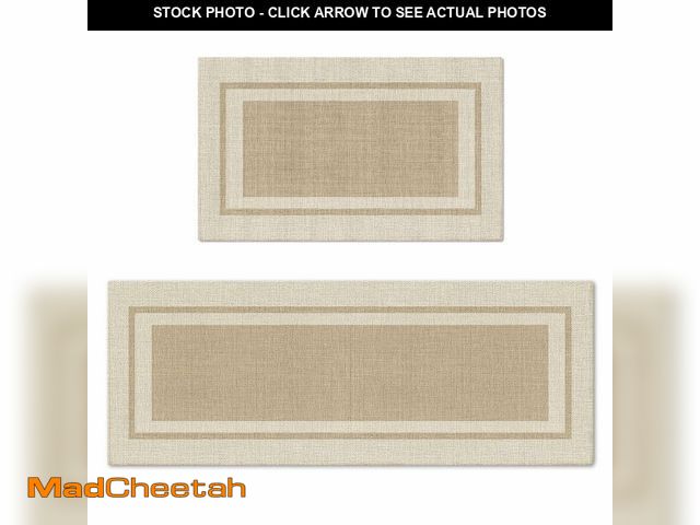 Lot 74-14378041 - Artoid Mode Beige Absorbent Rectangle Non-Skid Kitchen Mats Set of 2, Home Mats Washable Natural Rub...