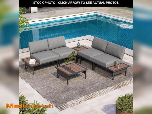 Lot 74-12251478 - Gray 6-Piece Metal Patio Conversation Set with Gray Cushions and Coffee Table - UNUSED