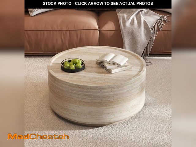 Lot 74-14292640 - Harper &amp; Bright Designs 27.5 in. Beige Round MDF Coffee Table with Faux Luxury Marble Stone Patt...