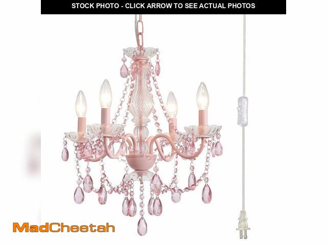 Lot 74-12704805 - Plug in Crystal Pink Chandelier, Not acrylic Crystal,Mini 4 Lights for Girls Room,Pink Crystals Hang...