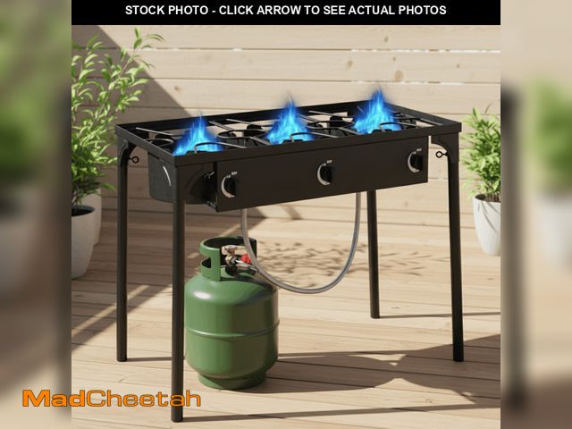 Lot 74-12779993 - GVDV 3-Burner Propane Camping Stove, Gas Stove for Outdoor Cooking BBQ, 225,000 -BTU, 20 PSI Regulat...