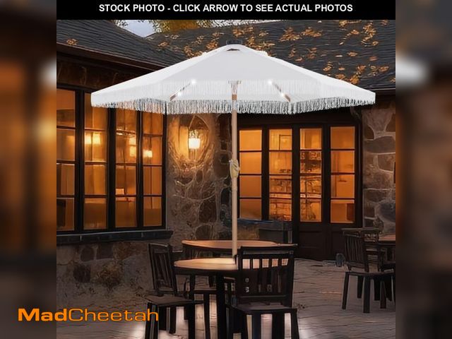 Lot 74-12491015 - Ainfox 7.5 ft Boho Fringe Patio Umbrella with LED Solar Lights,Waterproof Outdoor Tassels Umbrella f...