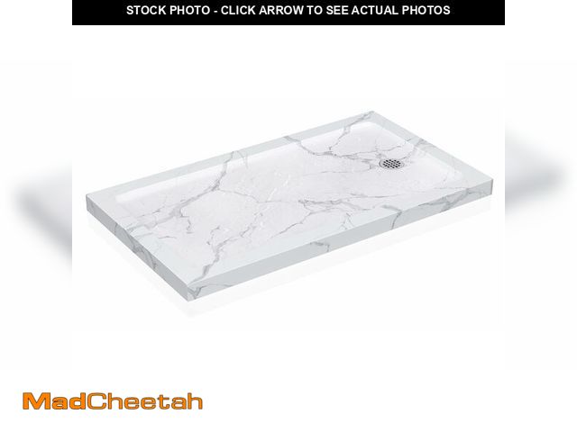 Lot 74-14613782 - KPUY 54'' X 36'' Shower Base Pan with Reversible Install, Carrara White - UNUSED