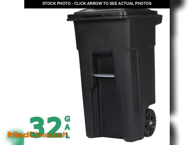 Lot 74-14311923 - Toter 32 Gallon Black Rolling Outdoor Garbage/Trash Can with Wheels and Attached Lid - UNUSED