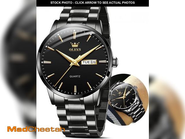 Lot 74-12330082 - OLEVS Fashion Black Stainless Steel Watches for Men,Date Day Watches for Men,Man Watch,Black Dial Me...