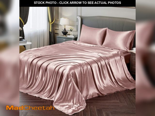 Lot 74-14214951 - Vonty Satin Sheets Queen Size Silky Soft Satin Bed Sheets Rose Gold Sheet Set, 1 Deep Pocket Fitted ...
