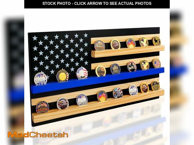 Lot 74-12865814 - ASmileIndeep Solid Wood American Flag Challenge Coin Holder Wall Display Case, 3-Row Thin Blue Line ...