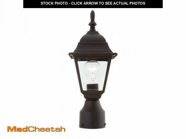 Lot 74-12491956 - (MISSING TOP COVER) Hampton Bay 1-Light Black Steel Line Voltage Outdoor Weather Resistant Post Ligh...