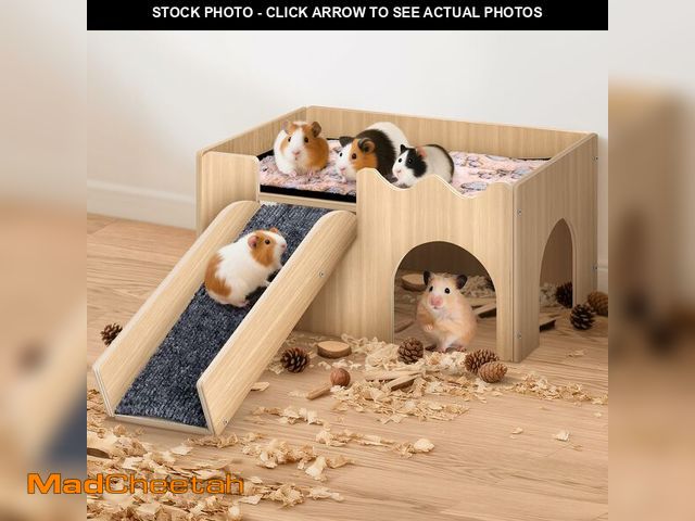 Lot 74-13960215 - Extra Large Guinea Pig Hideout Castle, Natural Chew Proof Wooden Small Animal House with Anti-Slip S...