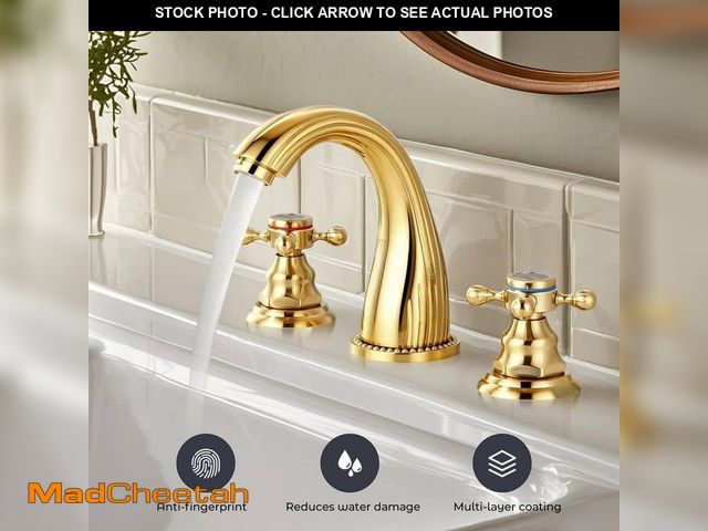 Lot 74-14368815 - AKLFGN 2 Handles 8 in. Widespread Bathroom Faucet 3-Hole Sink Faucet in Polished Gold - UNUSED
