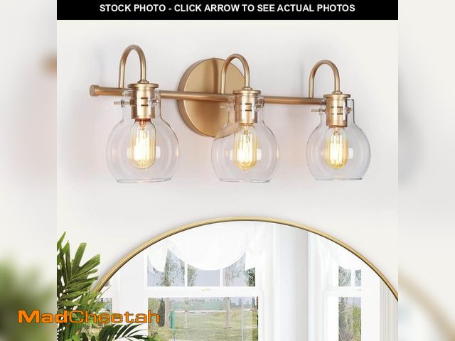 Lot 74-14223143 - LNC Robb Modern 3-Light Gold Bathroom Vanity Light Interior Powder Room Lighting with Clear Globe Sh...