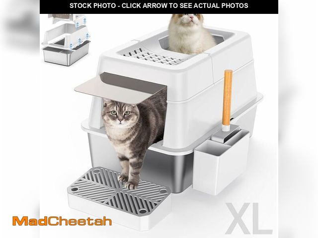 Lot 74-13582929 - Aphyxen Stainless Steel Litter Box with Lid, XL Extra Large Enclosed Cat Litter Box Fits All Cats Mo...