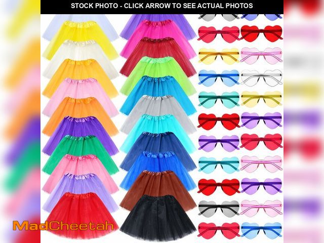 Lot 74-13720635 - Toulite 22 Pcs Multicolor Tutu Skirts 11 Inches Length and 22 Pcs Heart Shaped Sunglasses 3 Layered ...