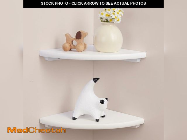 Lot 74-14334448 - Gieanoo Floating Corner Shelves Set 2 7inch White Solid Oak Rounded Corner Shelves Wall Mounted with...