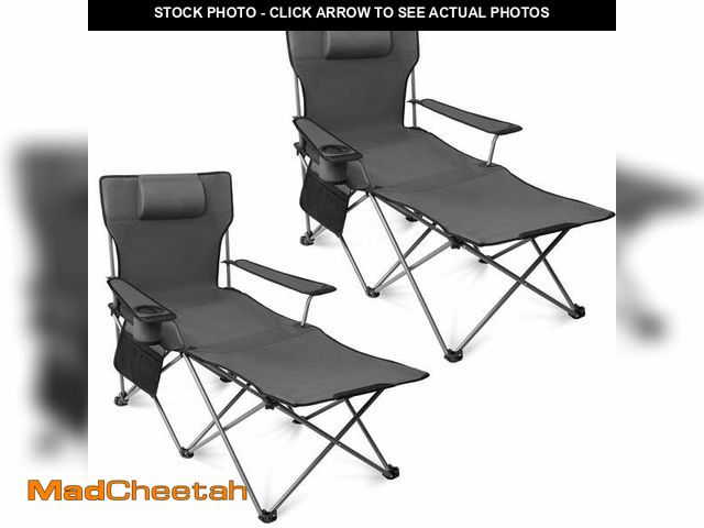 Lot 74-14323802 - Reclining Beach Lounge Chair 2-Pack, Adjustable 90-135Â° Backrest, 6-Legged Folding with Foot Rest, ...