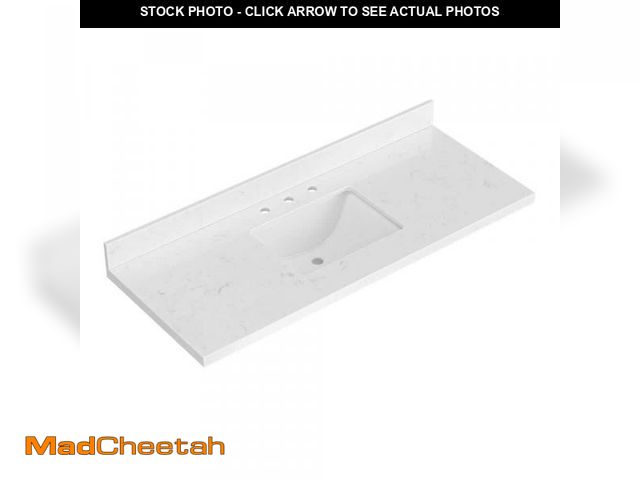 Lot 74-12413645 - (MISSING SINK) ARIEL 54 in. W x 22 in. D in Carrara White Quartz with 1.5 in. Thick Milter Edge Rect...