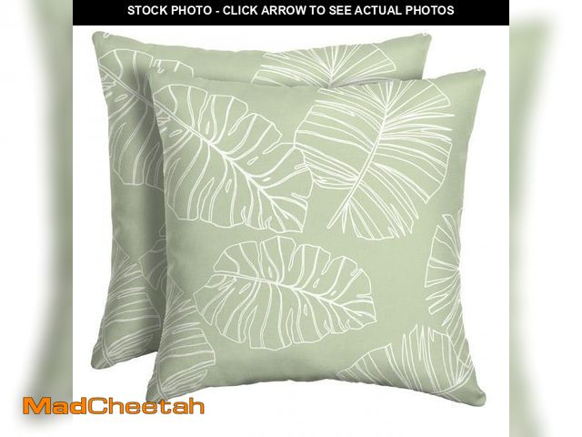 Lot 74-12303443 - Arden Outdoor Toss Pillow, 2 Pack, 16 x 16, Rain-Proof, Fade Resistant Coastal Green Leaf - USED