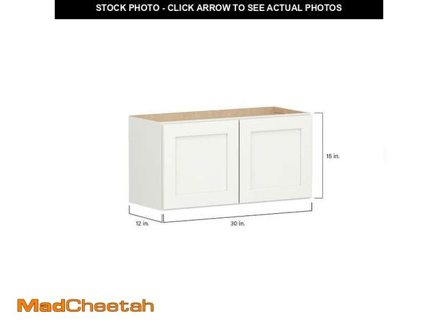 Lot 74-13821121 - Courtland 30 in. W x 12 in. D x 18 in. H Assembled Shaker Wall Bridge Kitchen Cabinet in Polar White...