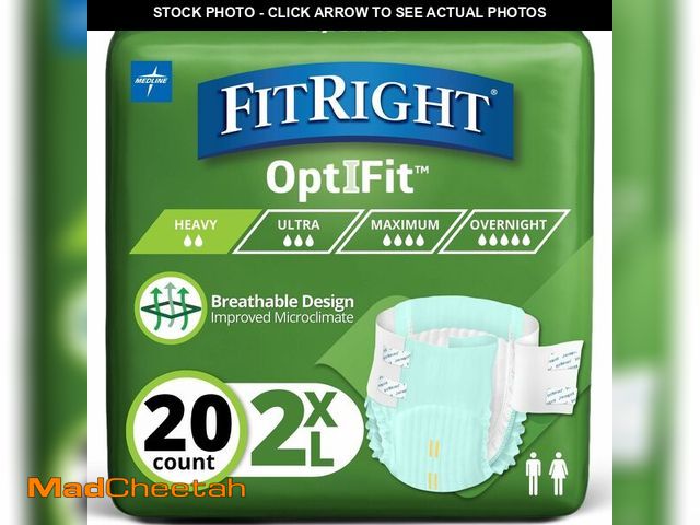 Lot 74-14380425 - FitRight Adult Incontinence Briefs with Tabs, Moderate Absorbency, 2XL, 60" to 70", 20 Count - UNUSE...