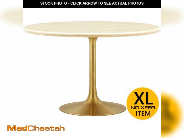 Lot 74-12662783 - Modway Lippa 48" Round Artificial Dining Table with Tapered, Metal Base, Gold Travertine - UNUSED