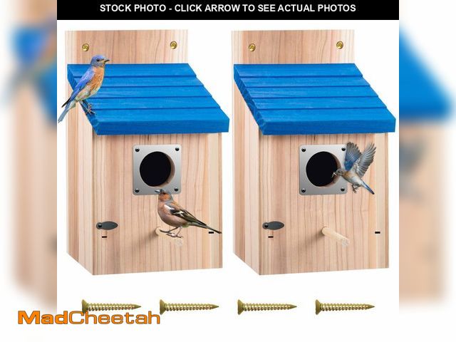 Lot 74-13568415 - Dreyoo 2 Pack Cedar Bluebird Box Houses for Outside, 1-1/2'' Entrance Hole Wooden Bird Houses with M...