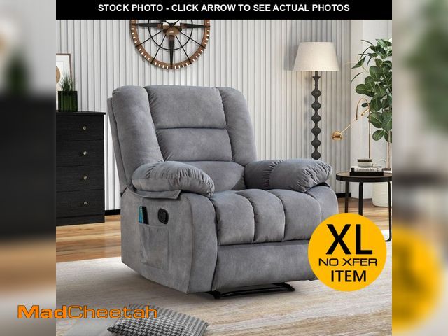 Lot 74-12745469 - Bestier Gray Overstuffed Fabric Recliner Chairs with 8-Point Vibration Massage Manual Pull Recliner ...