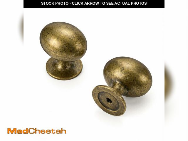 Lot 74-13625787 - homdiy 10 Pack Antique Brass Cabinet Knobs 1-5/16 inch Oval Antique Brass Drawer Knobs Kitchen Cabin...