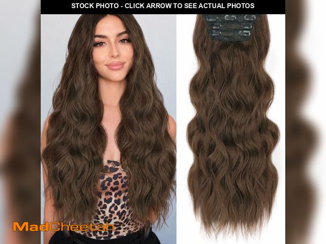 Lot 74-14206020 - ALXNAN Clip in Long Wavy Synthetic Hair Extension 24 Inch Medium brown 4PCS Thick Hairpieces Fiber D...