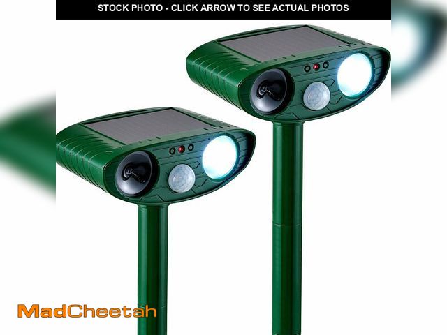 Lot 74-12968198 - 2 Pack Solar Animal Repeller for Raccoons, Deer &amp; Squirrels - Ultrasonic &amp; Strobe Light, Out...