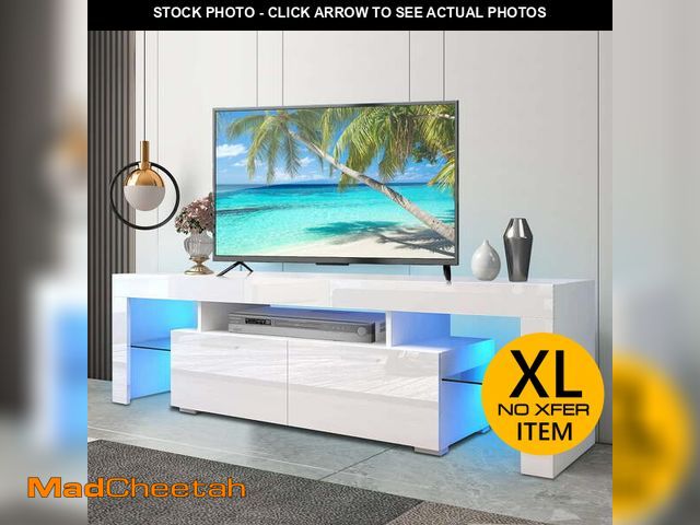 Lot 74-13044533 - (MISSING SOME HARDWARE) PAPROOS TV Stand for TVs up to 70", High Gloss TV Cabinet with LED Light, Mo...