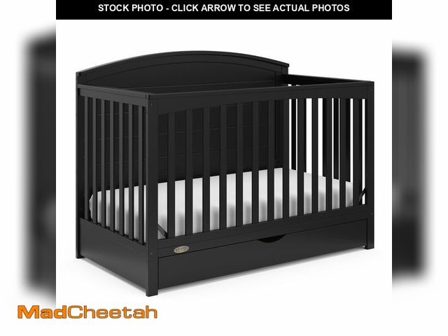Lot 74-12784925 - Graco Bellwood 5-in-1 Convertible Crib with Drawer (Black) - GREENGUARD Gold Certified, Full-Size St...
