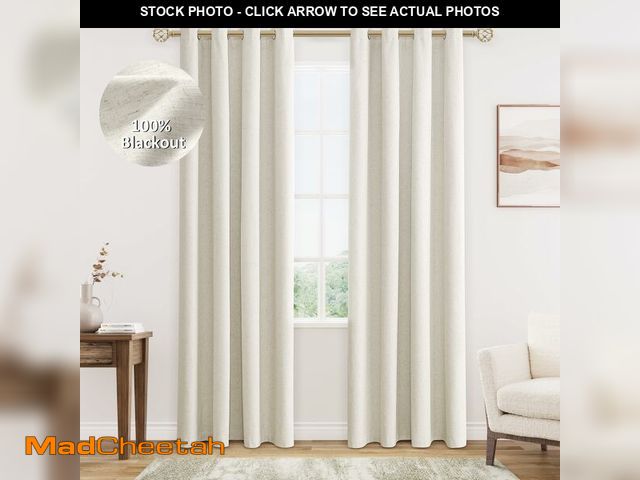 Lot 74-14149094 - Jowels Cream Linen Blackout Curtains 84 Length 2 Panels Set for Living Room Bedroom, 100% Black Out ...